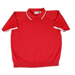 VTG Suburbans short sleeve sweater womans sz L red white trim collar classic